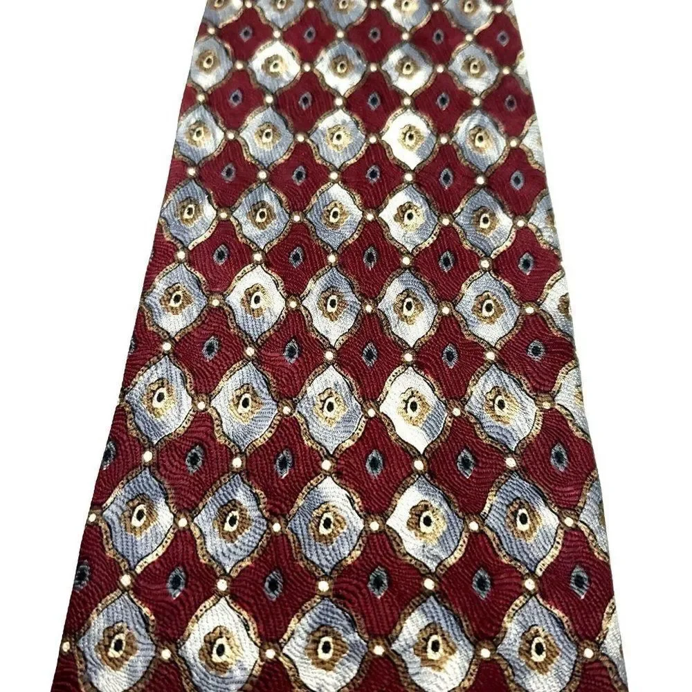 Geoffrey Been Silk Tie Red Print Geometric Wide‎